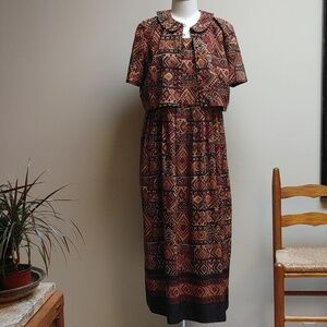 Vintage Karin Stevens Short Sleeve Native Print Dress L